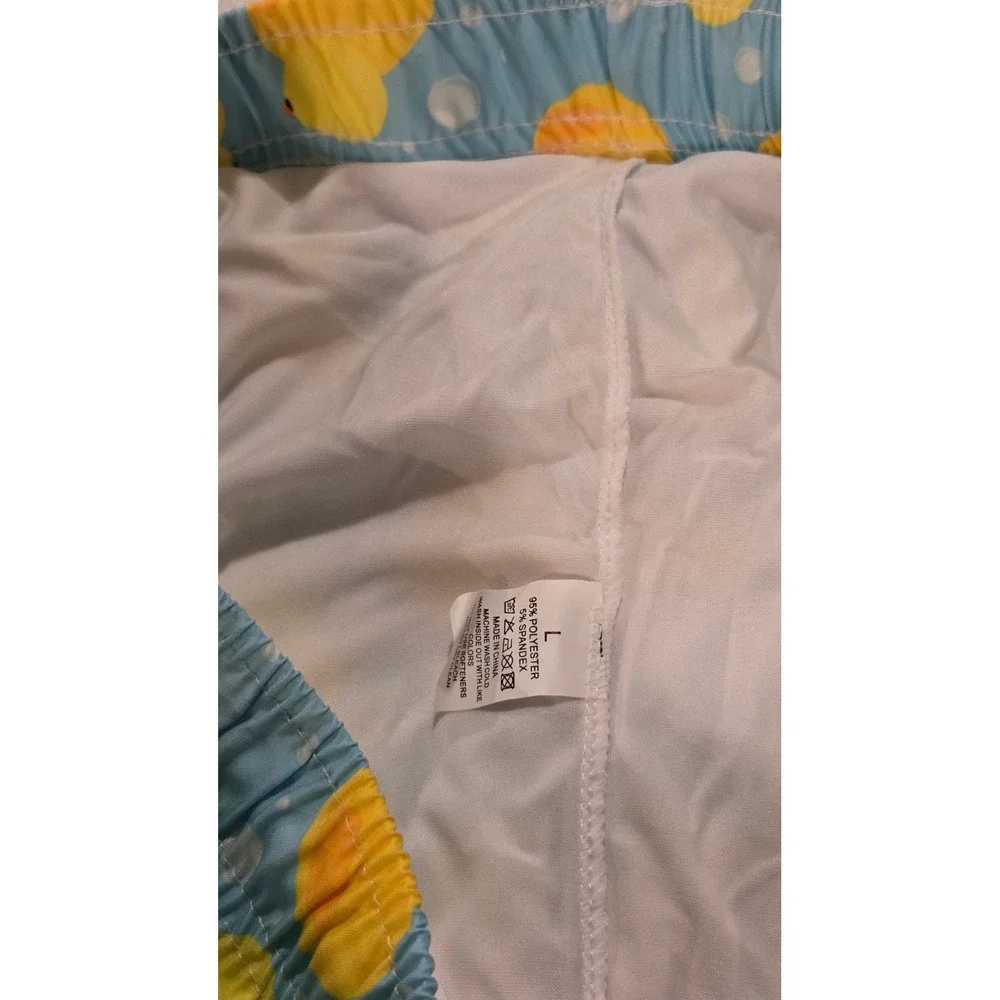 Mens Rubber Duck Print Swim Trunks Light Blue Yellow‎ Size Large Board Shorts